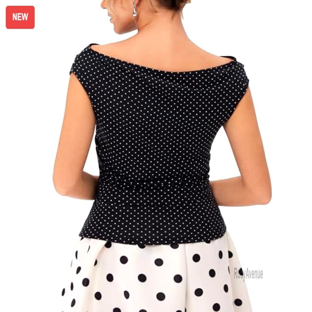Polka Dot Crop Tank Top with Boat Neck and Ruched Detail - Picture 5 of 7